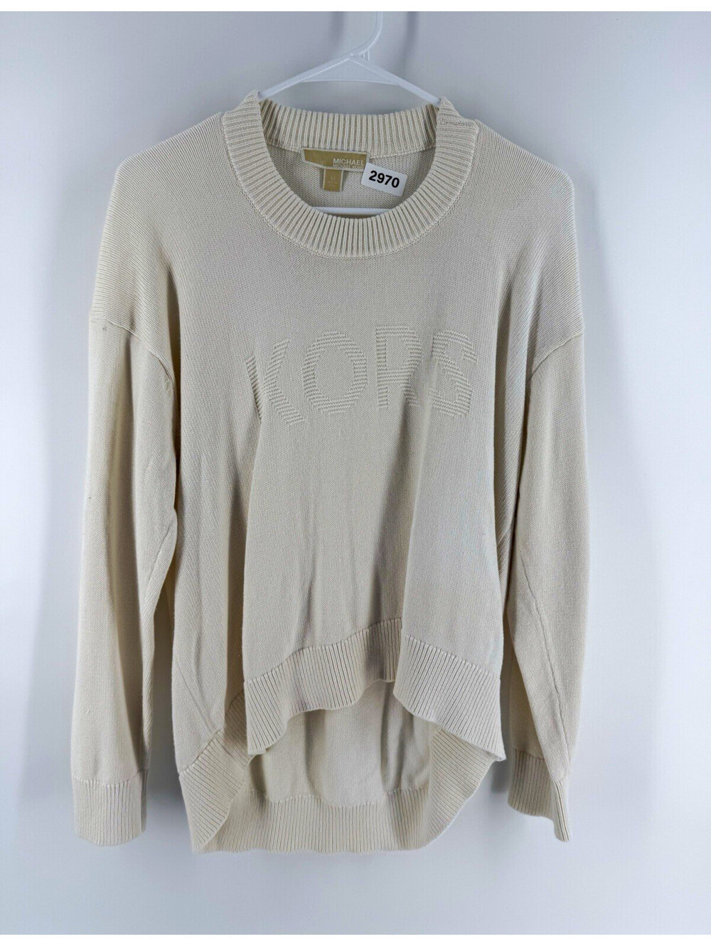 Women’s MICHAEL KORS Beige Knit Crew Neck Pullover Sweater Logo Long Sleeve M